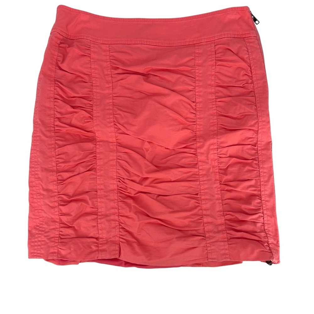 Woman NY Ruched Mini Skirt Wms 8 Coral Pink Cotton Stretch Casual Summer Preppy
